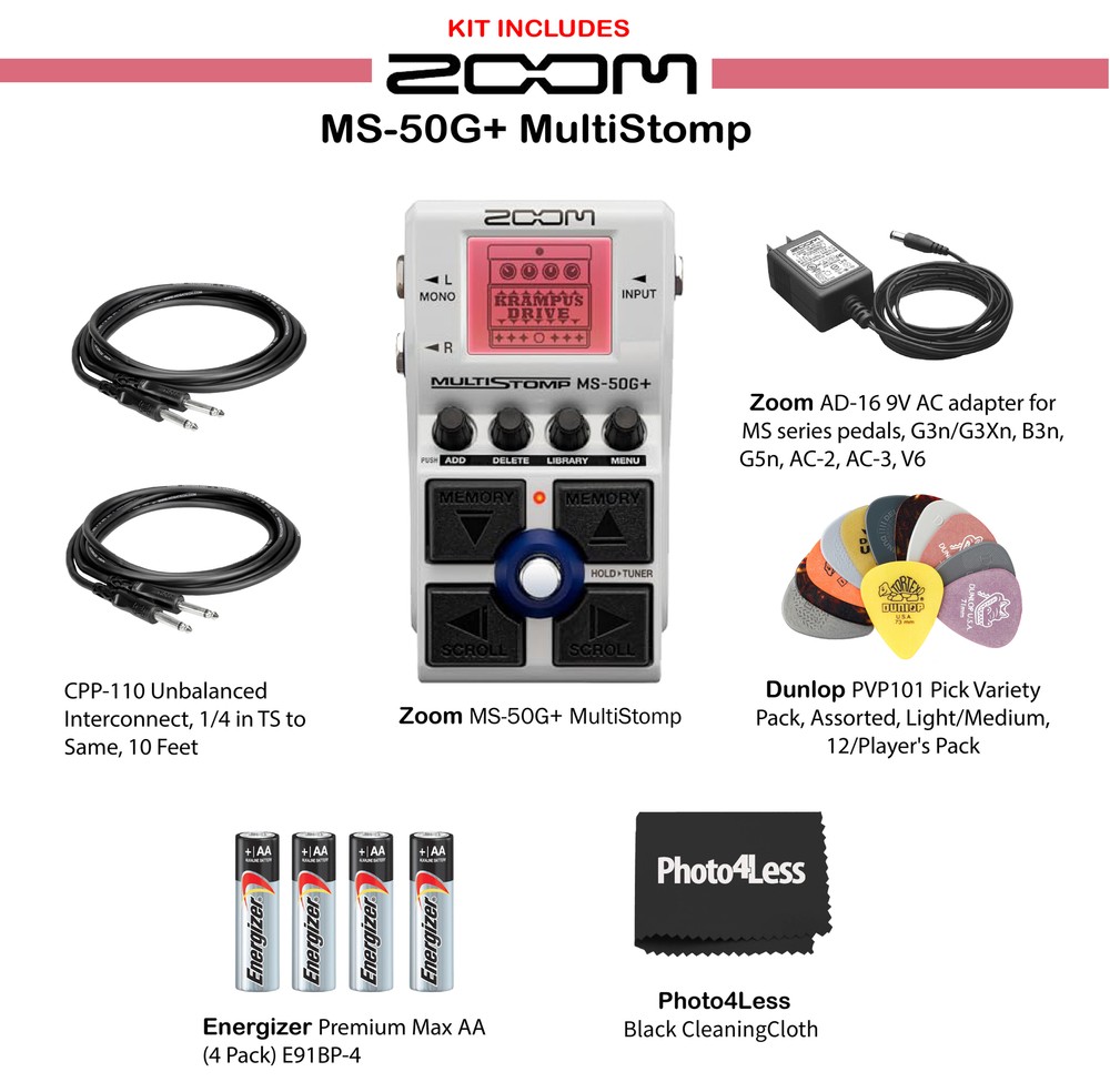 Zoom MS-50G+ MultiStomp Multi-FX Guitar Pedal Bundle