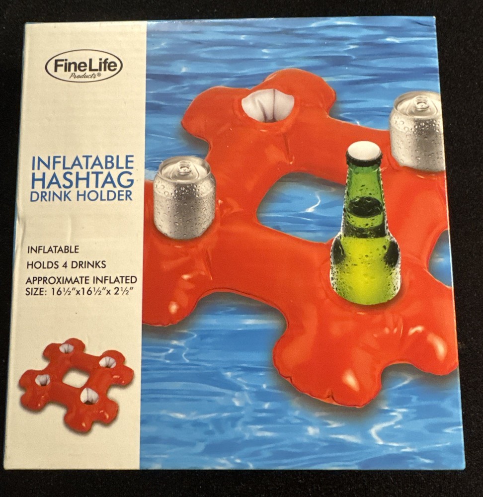 Inflatable Hashtag Pool Drink Holder Swimming Pool Float Holds 4 Drinks Red