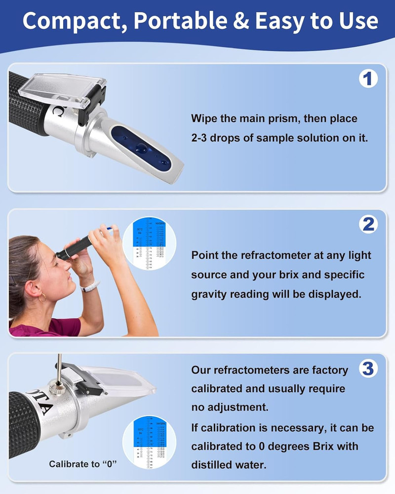 Honey Refractometer for Moisture, Brix and Baume, Brix Meter Refractometer with