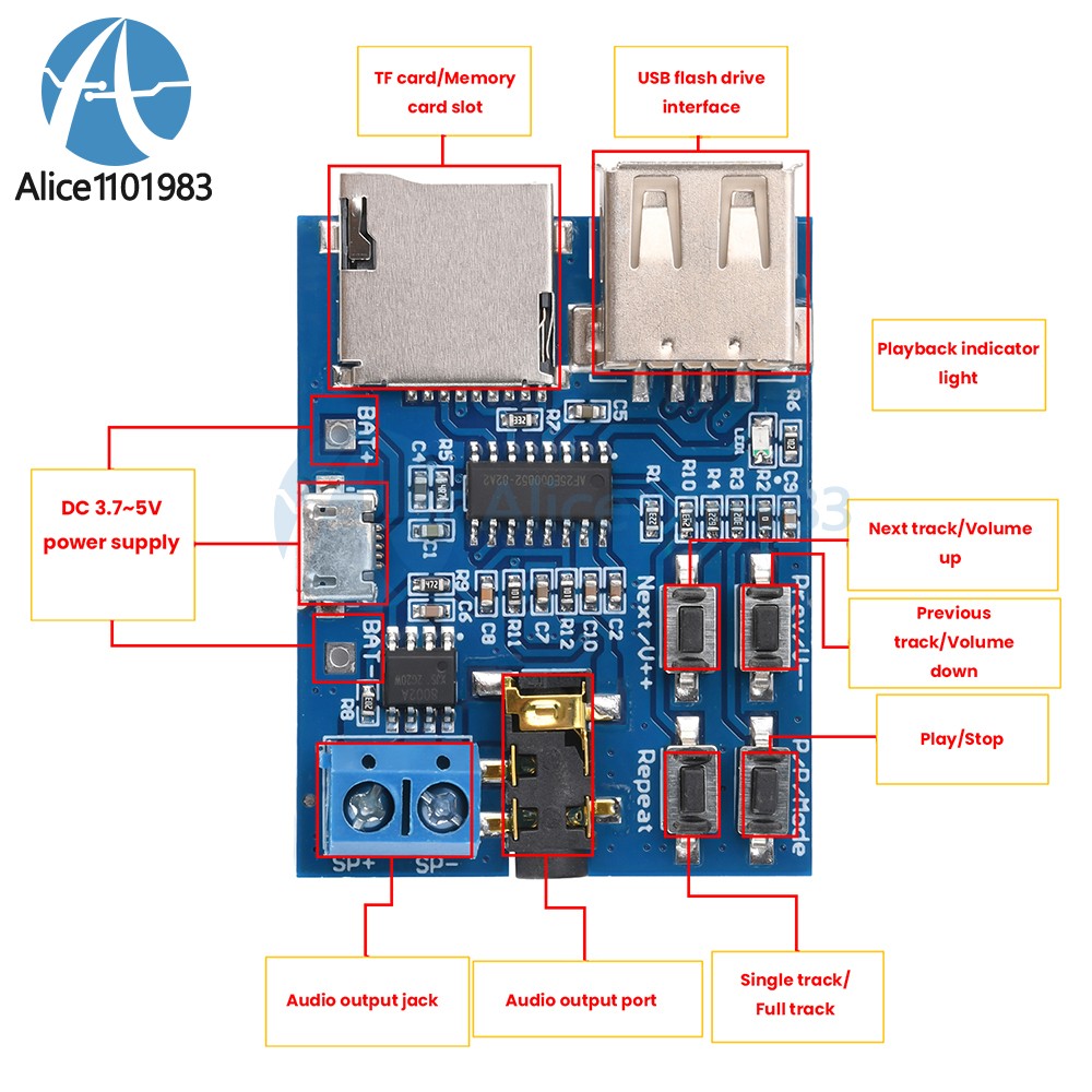 TF Card U Disk MP3 Format Decoder Board Aamplifier Decoding Audio Player Module