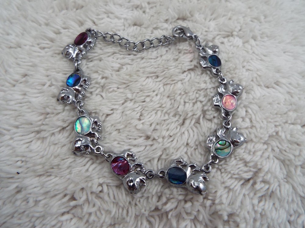 Silvertone Abalone Bear Link Bracelet