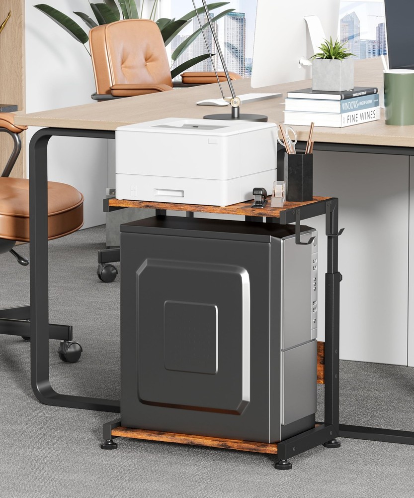Height Adjustable Computer Tower Stand with Charging Station, 2 Tier Mobile F...