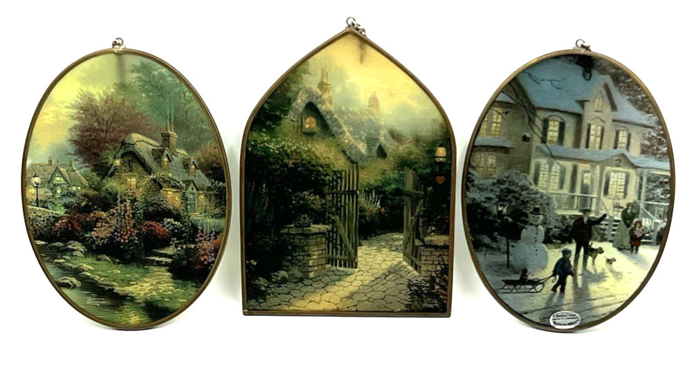 3 Different Thomas Kinkade Glass Suncatcher