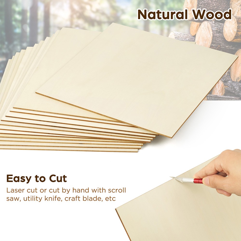 12 Pack Basswood Sheets for Craft 12 X 12 X 1/8 Inch 3mm Thick Plywood Sheets