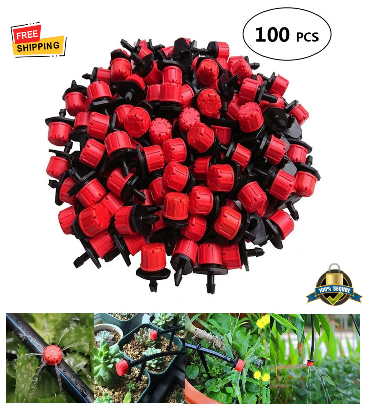 100 pcs Adjustable Irrigation Drippers 1/4" Micro Drip Watering System