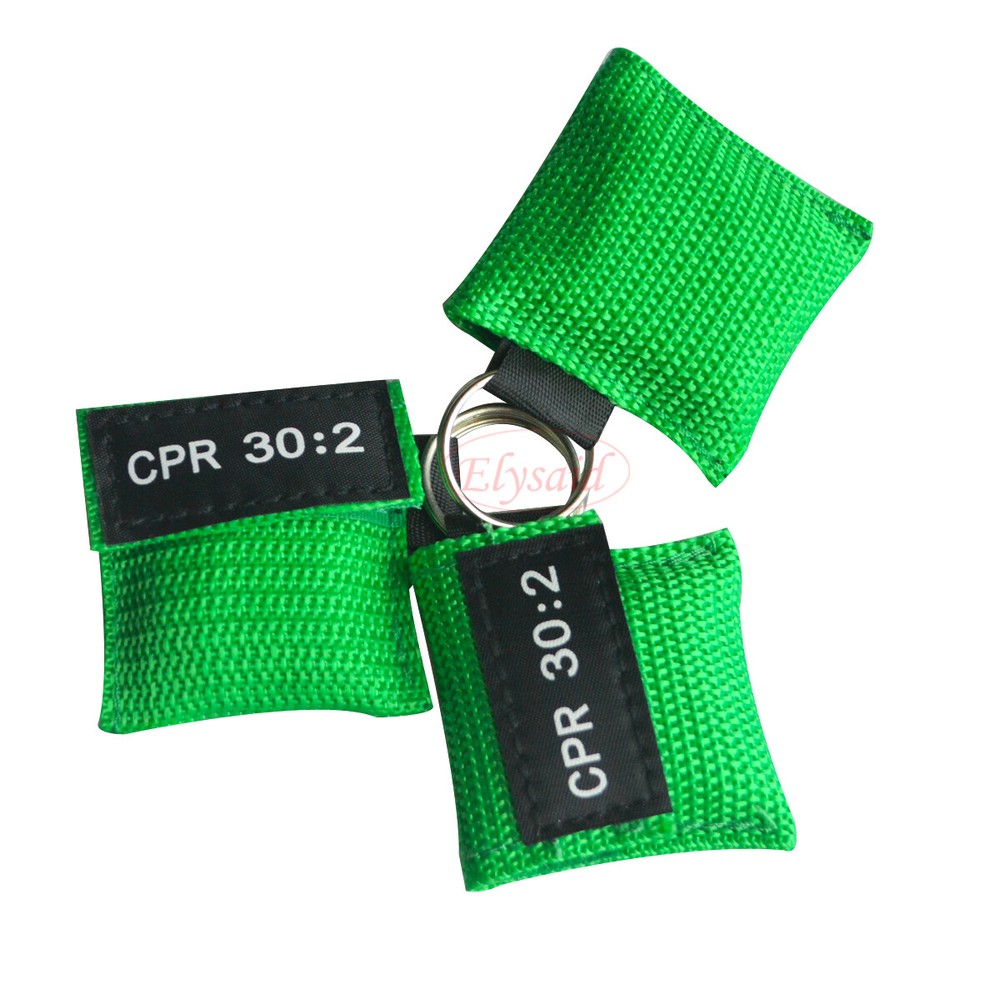 100pcs CPR Face Mask Keychain CPR Face Shield Emergency Training CPR 30:2 Green