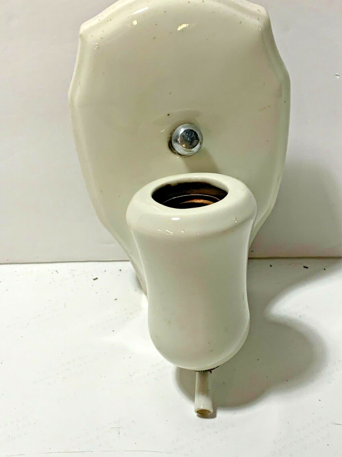 Vtg Deco White Porcelain Wall Light Fixture Pull Chain Outlet Sconce Bathroom
