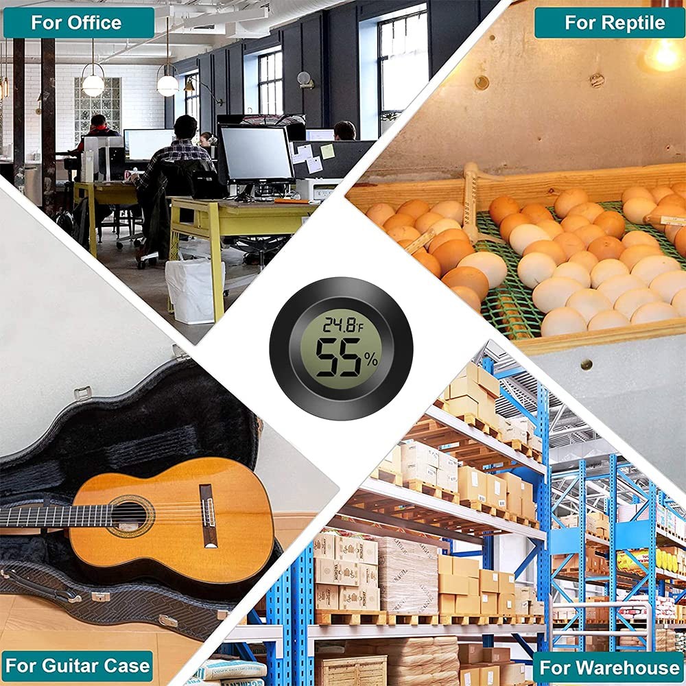 Rojuna 10-Pack Mini Thermometer Hygrometer, Small Digital Electronic Black