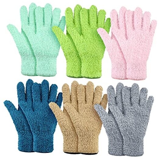 6 Pairs Microfiber Dusting Gloves, Dusting Cleaning Gloves Medium Fresh Color