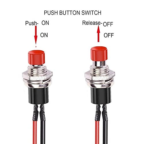 6PCS Mini Push Button Pre-Wired Momentary N/O Off-ON Switch Plug 12V 5AMP SPST
