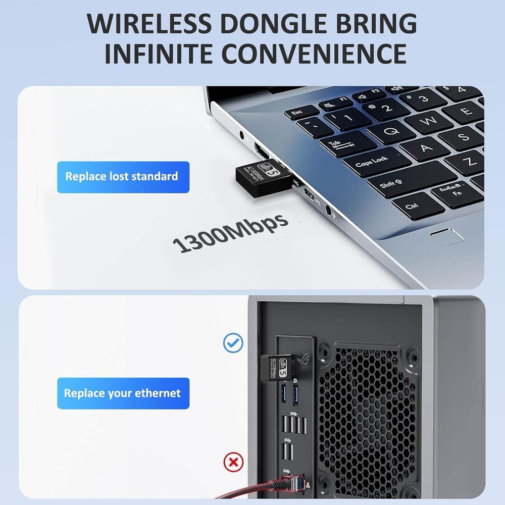Wodgreat 1300Mbps USB WiFi Adapter for PC-Tiny Size Wireless Network Adapter for