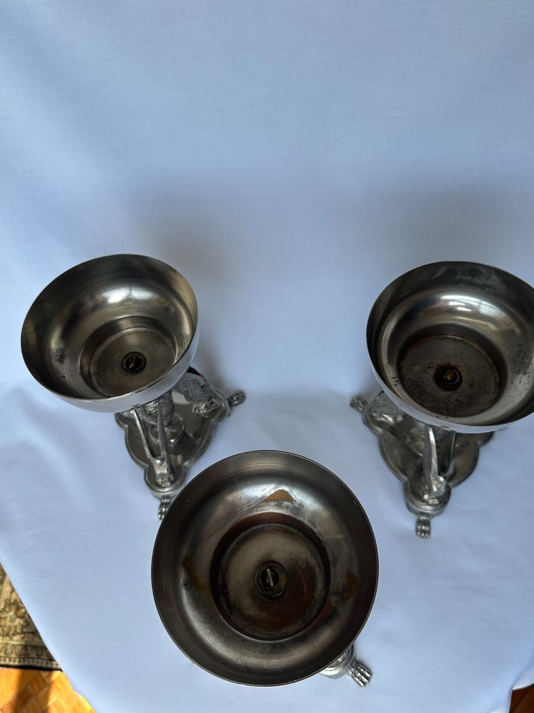 Vintage Neoclassical Silverplate - Mythical Sphinx Figural Support Bowls