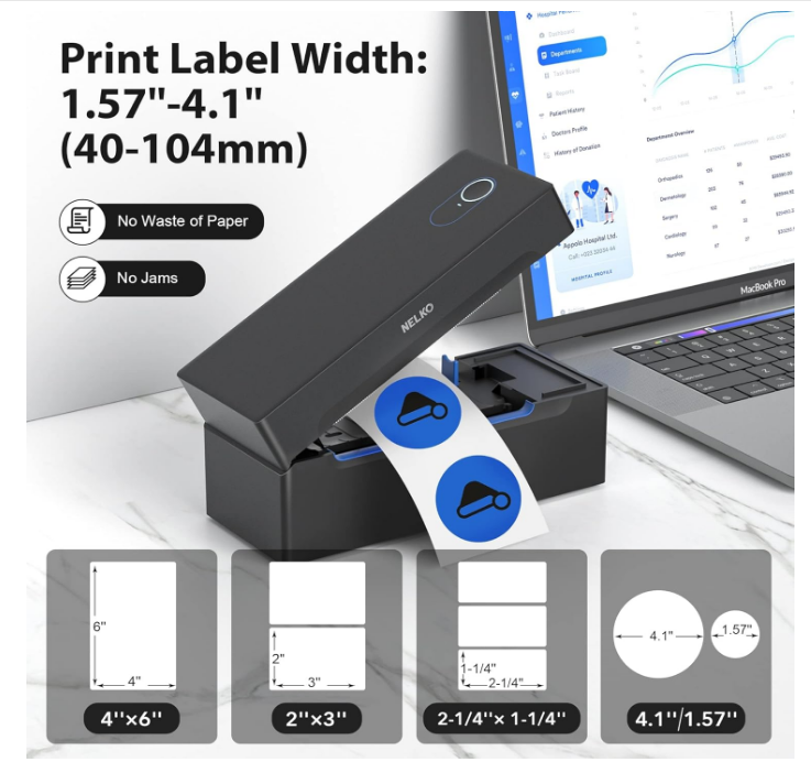 Nelko Bluetooth Thermal Shipping Label Printer Wireless 4x6 Label Printer