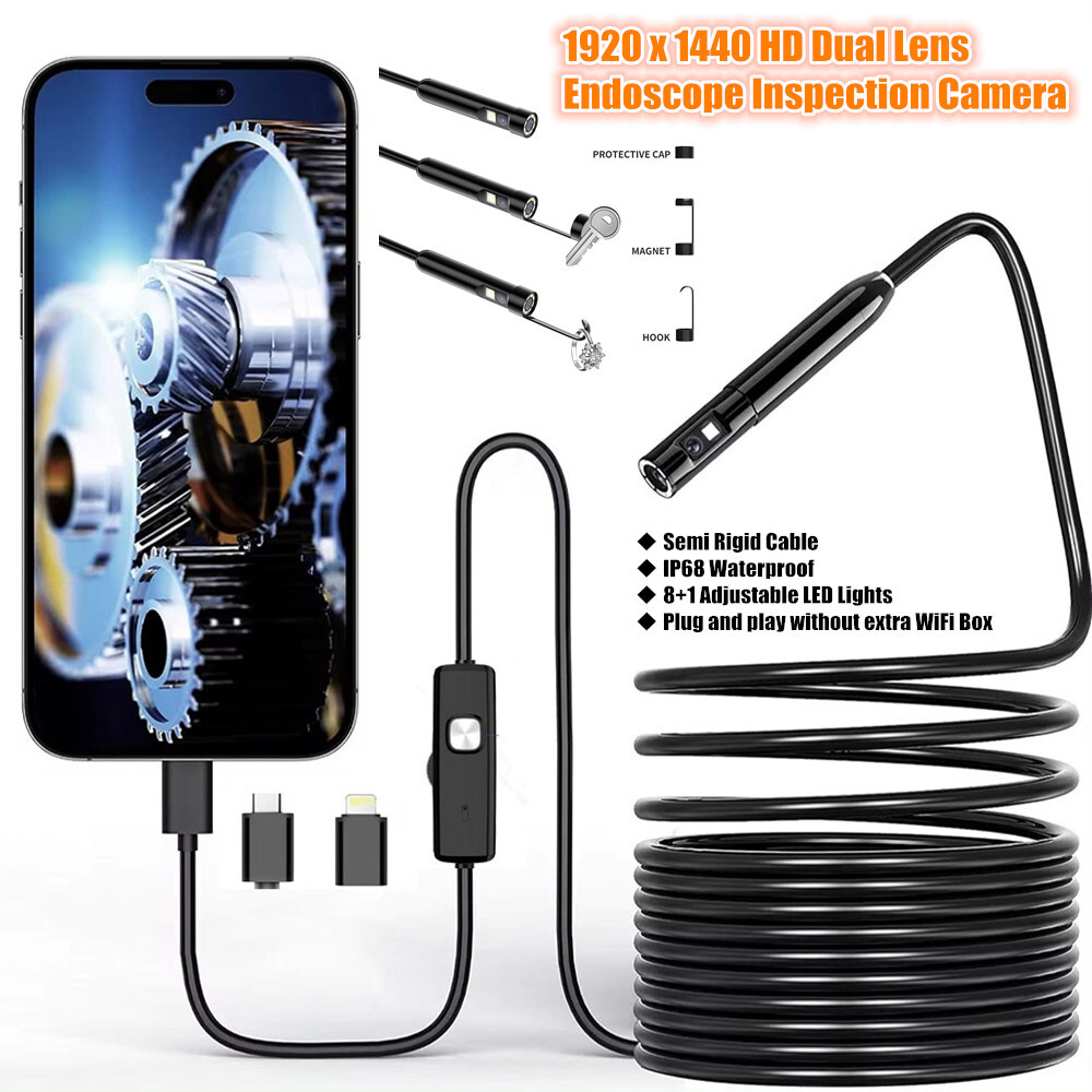 1920P Dual Lens Snake Inspection Borescope Type C iPhone Endoscope Scope Camera