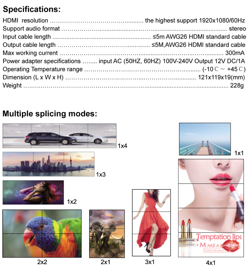 1080p HDMI 2x2 Video Wall Controller Screen Stitching Box Processor 4 TV Splicer