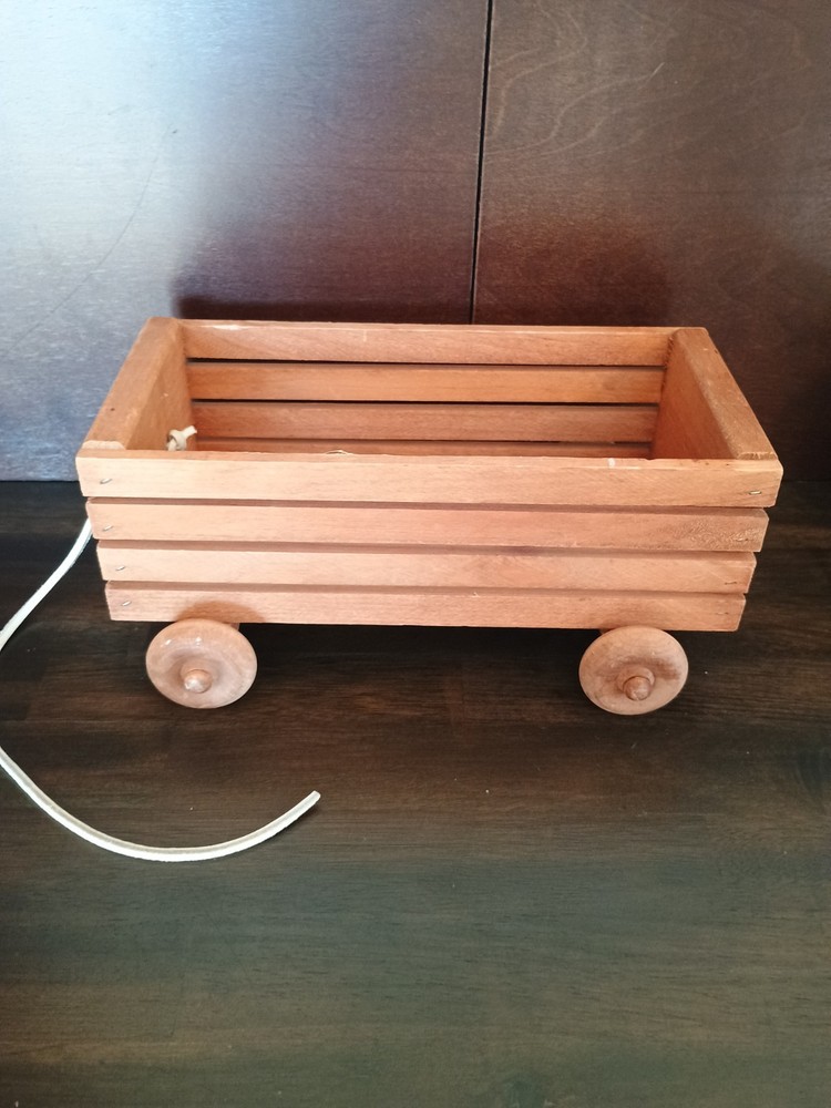 Vintage Wooden Pull Toy Wagon with Wheels and String