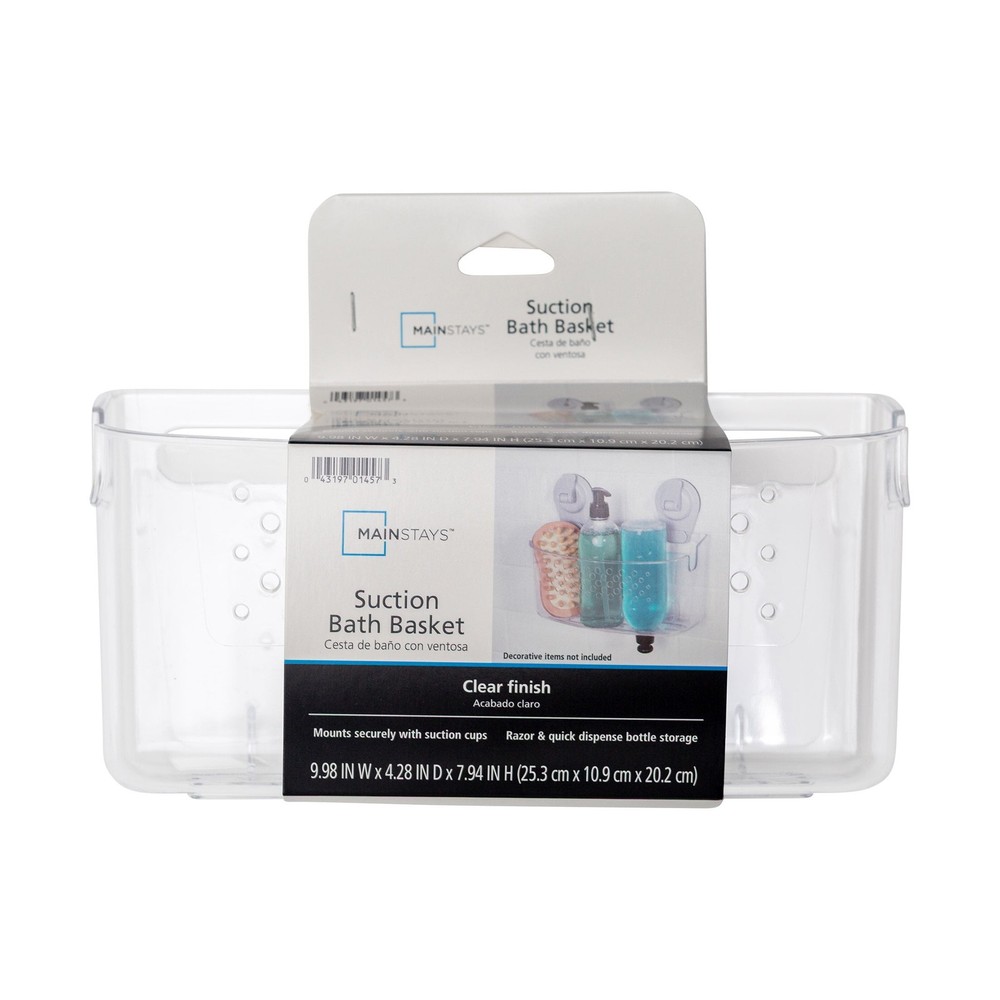 Clear Wall-Mounted Suction Bath Basket Easy to Install No Tools Needed
