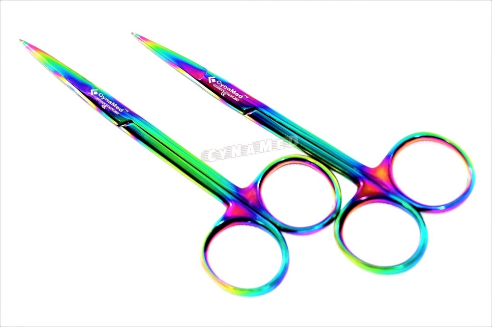 5 GERMAN IRIS MICRO DISSECTING SCISSORS STRAIGHT 4.5" MULTI RAINBOW TITANIUM