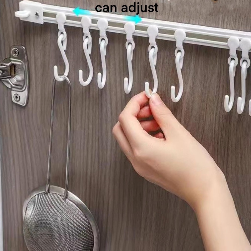 TTYGRHQ 2Pcs Multifunctional Slide Rail Hook, Adhesive Wall Hooks Rack White