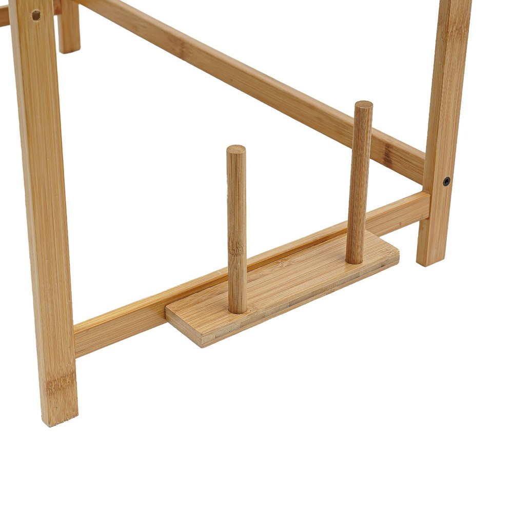2-Tier Bamboo Kitchen Storage Rack with Hooks and Adjustable Shelves