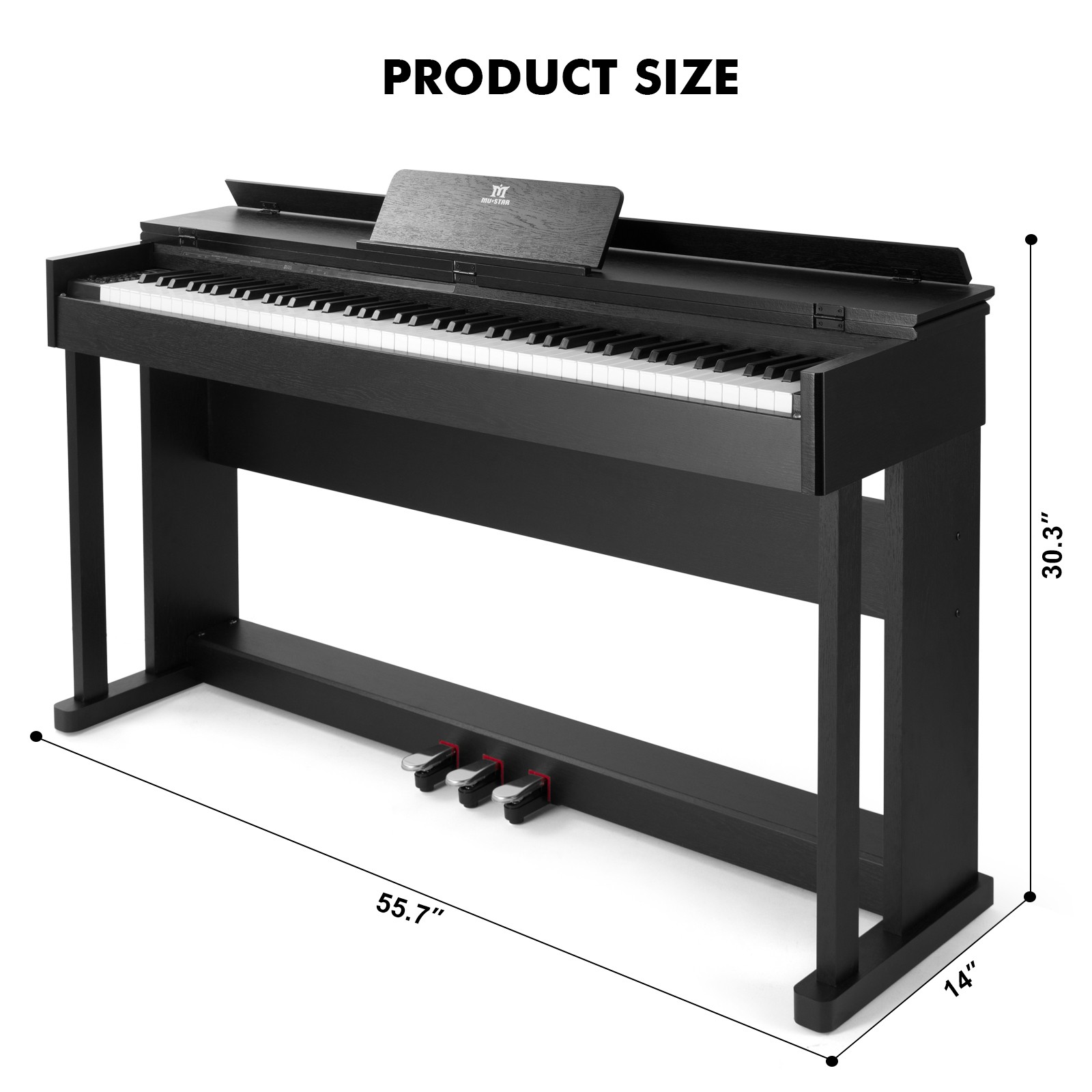 Black 88Key Full Size Weighted Hammer Action Digital Piano Keyboard with 3-Pedal