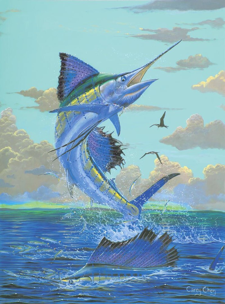 Ceramic Tile Mural Bathroom Backsplash - Double Sails-Sail Fish Marlin Art