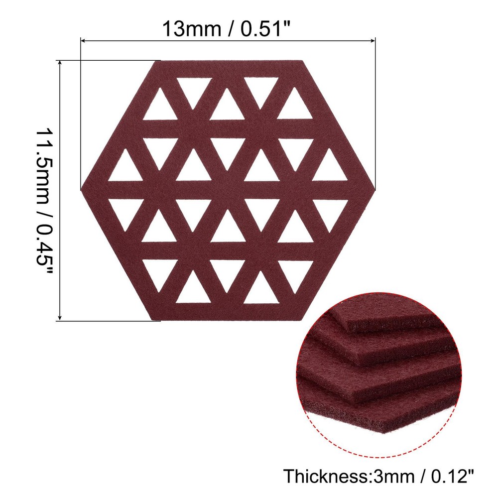 Felt coasters 4pcs hexagonal tampons coasters, red wine