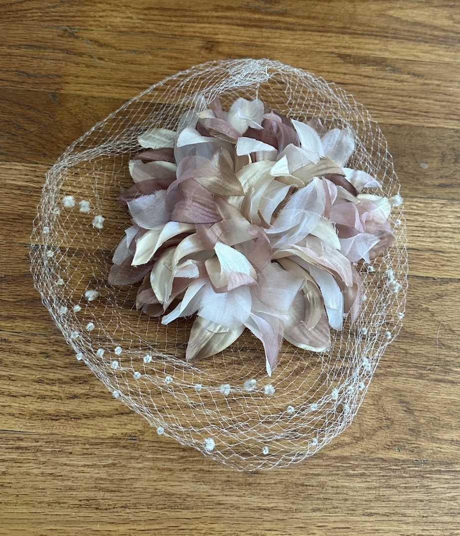 Vintage 60s floral fascinator headpiece Hat Netting Kentucky Derby Dusty Rose