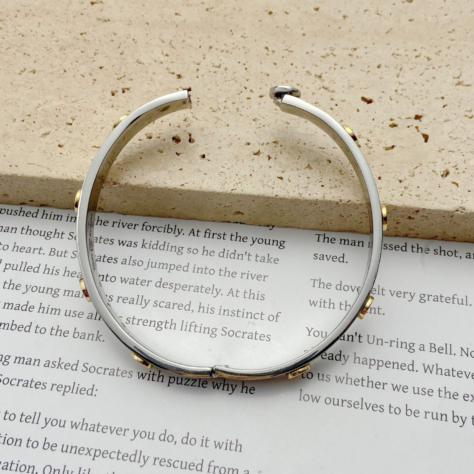 Tory Burch Silver Bracelet with Gold Logo Accents 7mm