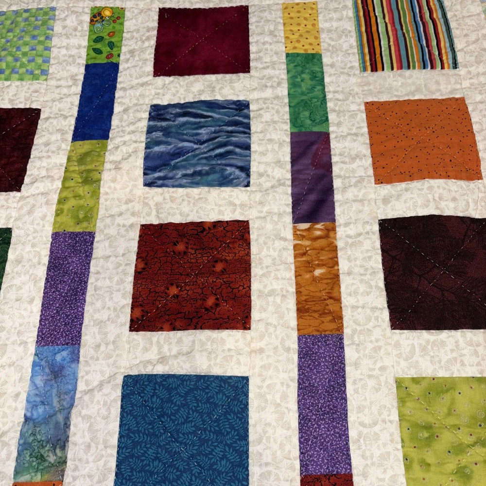 Handmade Patchwork Quilt Lap Colorful/Whimsical Throw 44 x 48