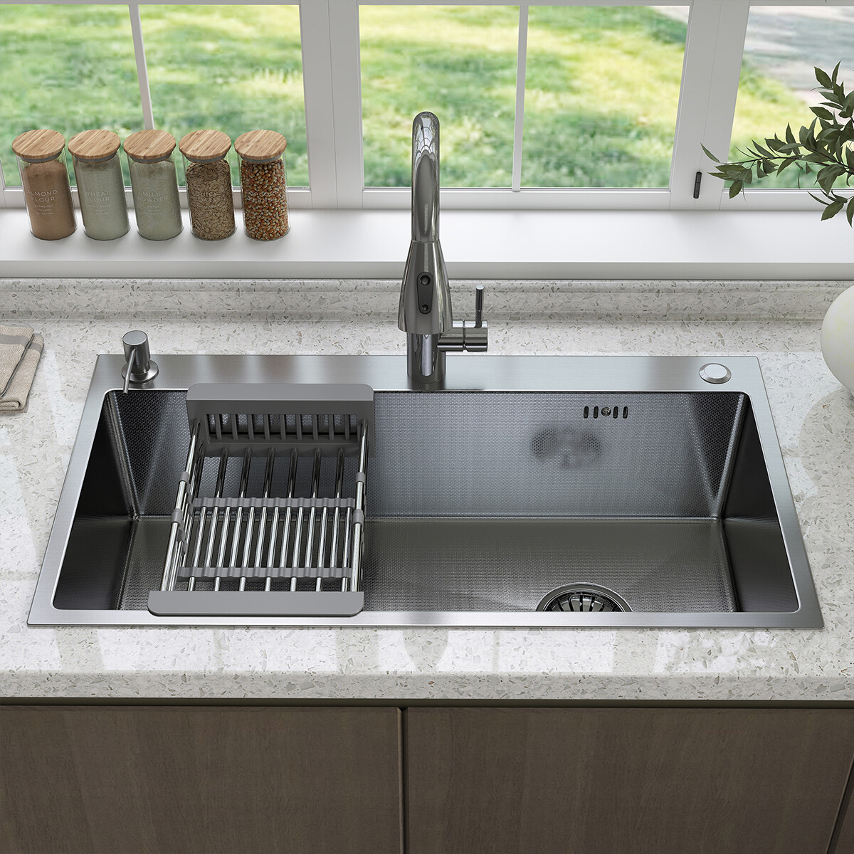 Drop In Kitchen Sink Stainless Steel Single Bowl Sinks with Faucet 28/30/32 Inch