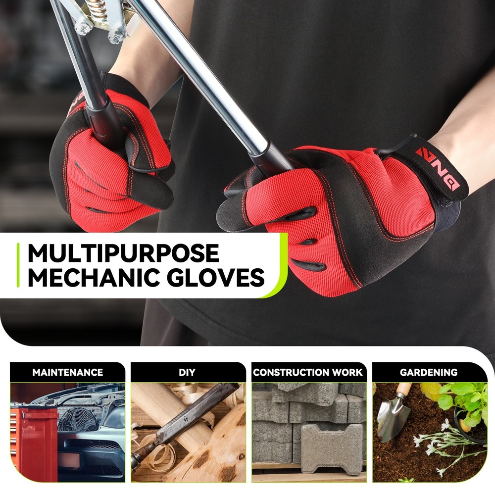 2 Pair Red/Black Breathable Multi-Purpose Utility Mechanic Protective Work Glove