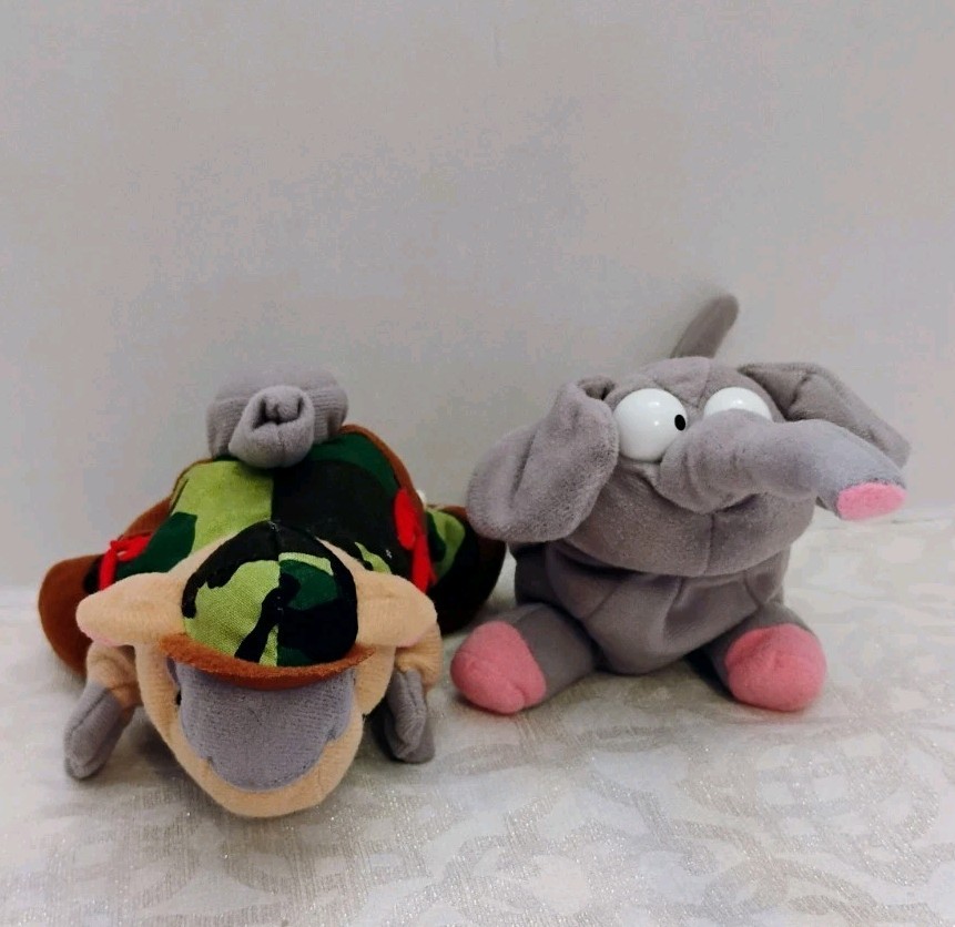 Vintage Meanies Series One Lot Of 2 Funny Plush Beanies Armydillo & Elephant