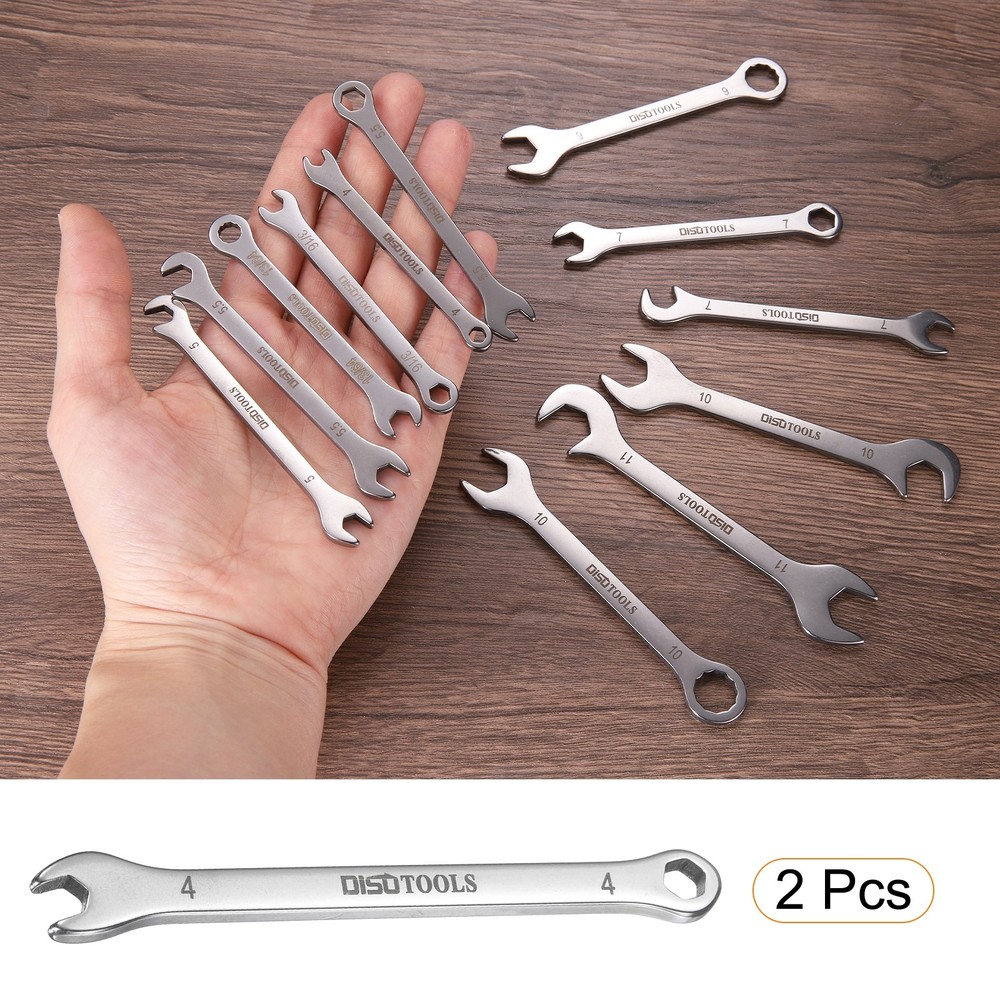 2pcs Thin Combination Wrench 4mm with 6-Point Ended 15°Angled Open End