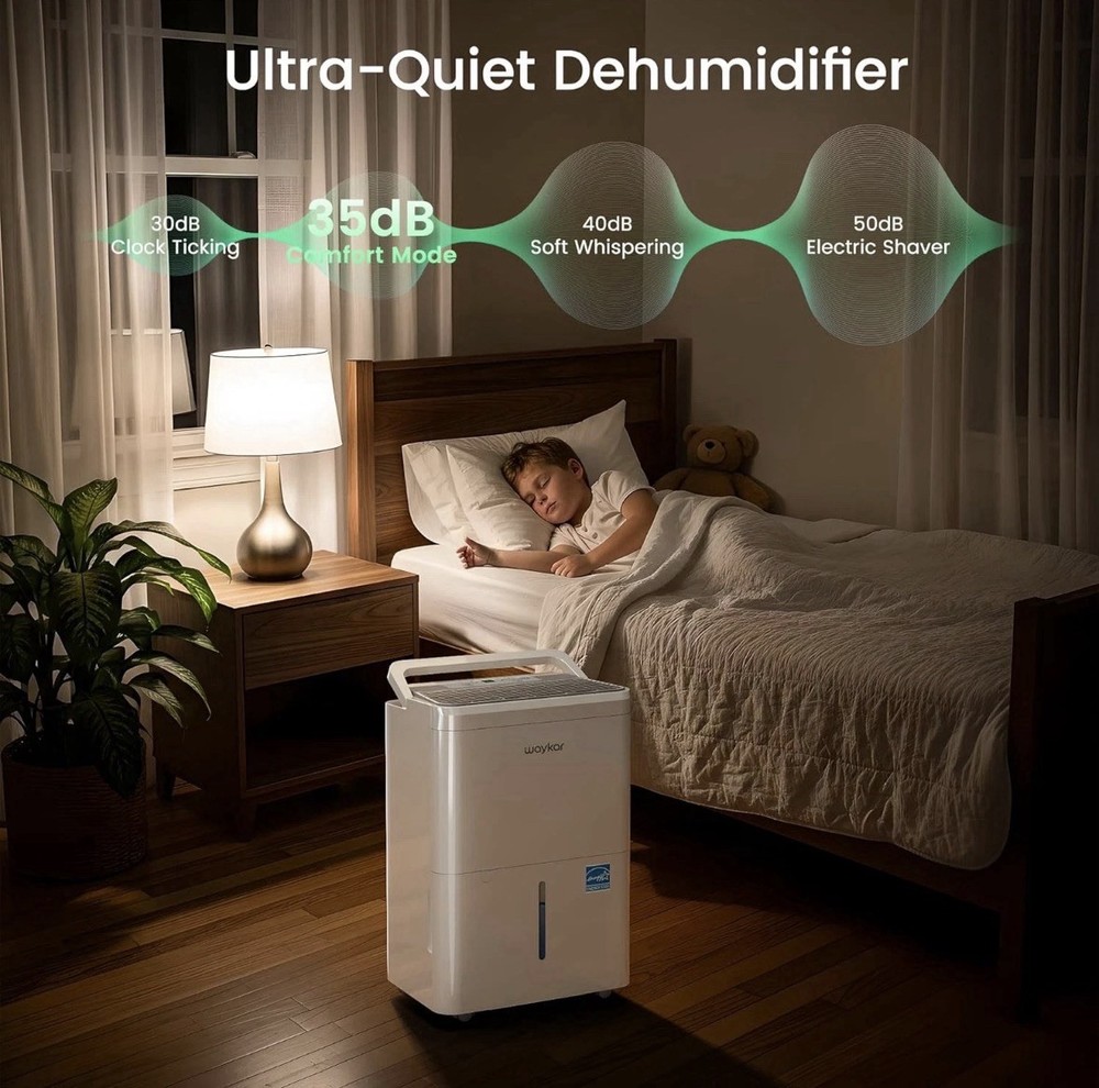 Waykar Console Dehumidifier Ultra-Quiet, Energy Star, Multiple Modes, White