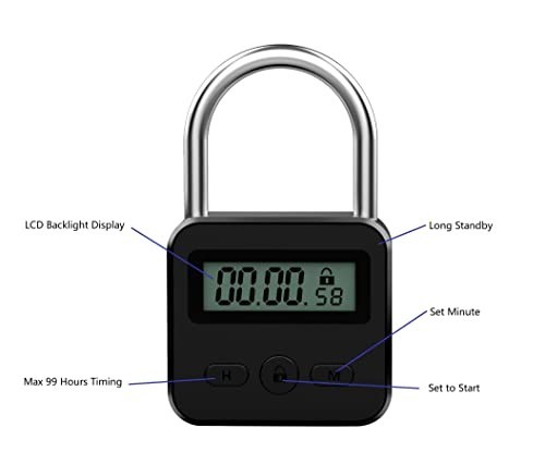 Electronic Metal Timer Lock - LCD Display Padlock, USB Rechargeable Security Loc