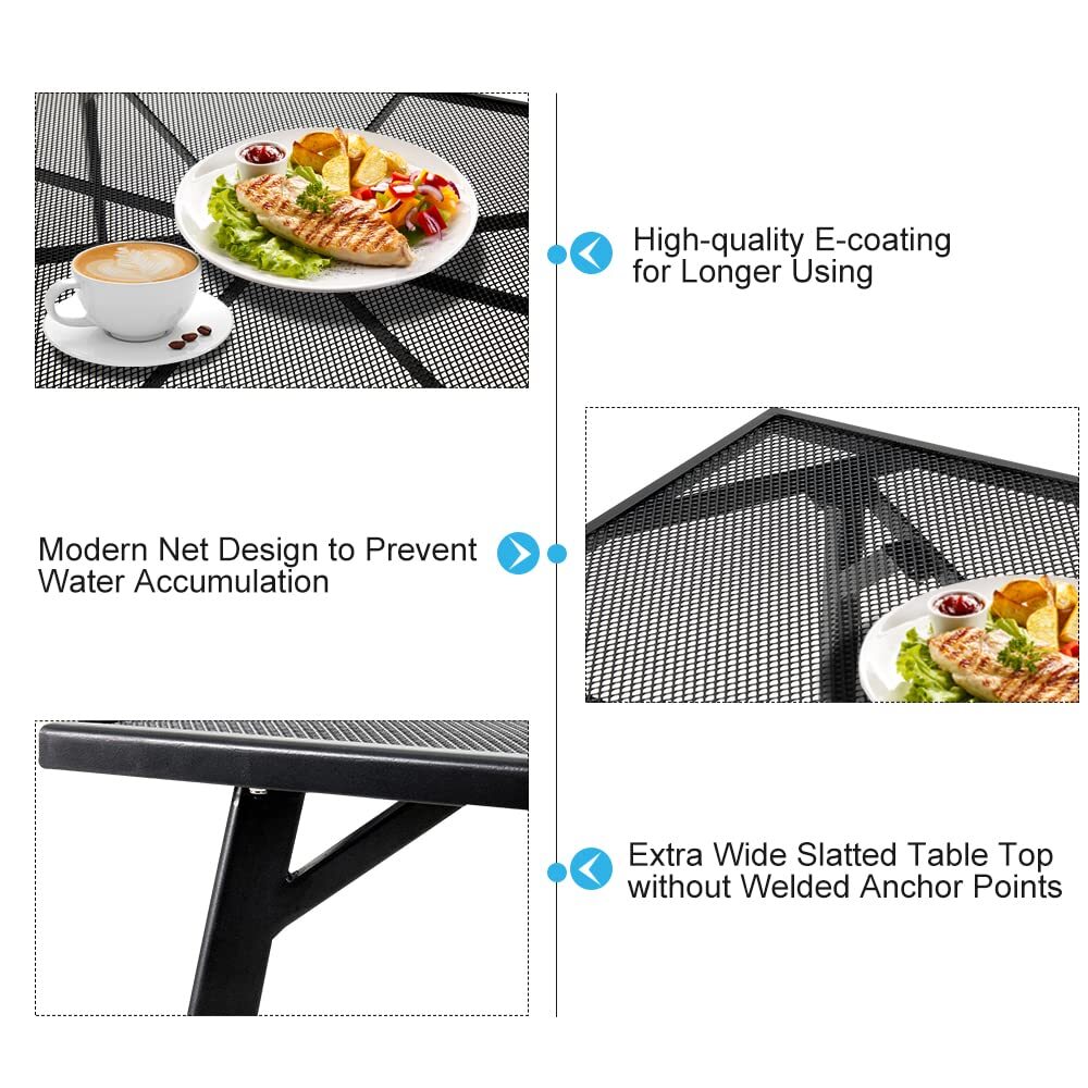 Patio Dining Table Rectangular Outdoor Table w/Umbrella Hole Round Outside Table