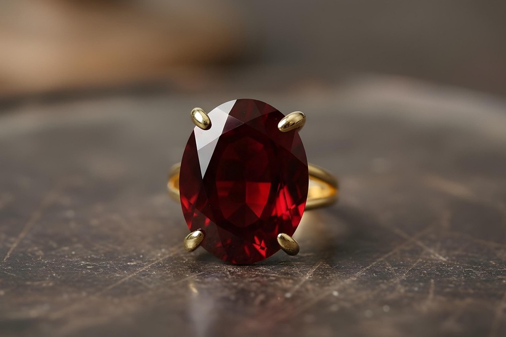 Sterling Silver Garnet Ring Handmade Oval Cut Cocktail Large Solitaire