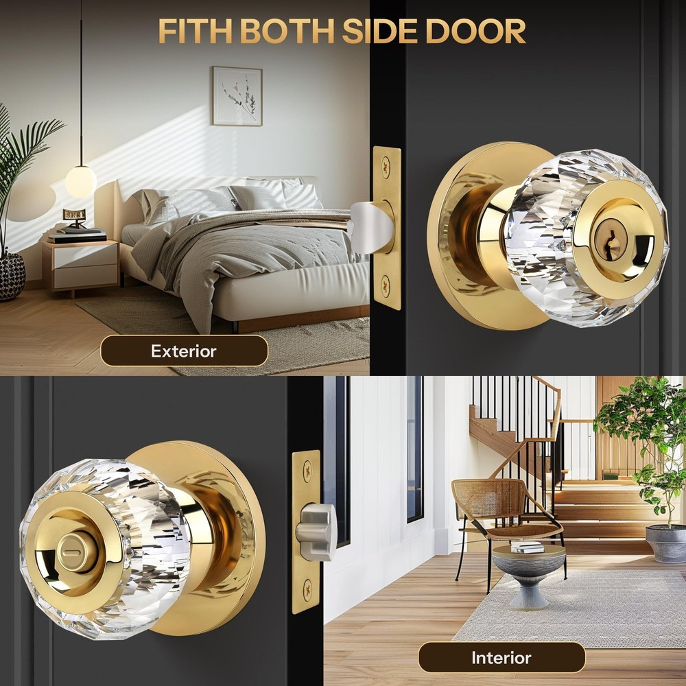 Crystal Door Knobs with Lock and Keys, Interior Crystal Glass Door Knobs with...