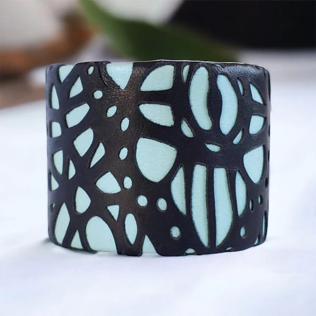 Leather Lace on Light Turquoise Cuff Bracelet