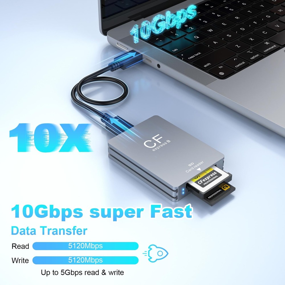 CFexpress Type B and SD Dual-Slot Memory Card Reader, 10Gbps USB 3.2 Gen 2 Ty...