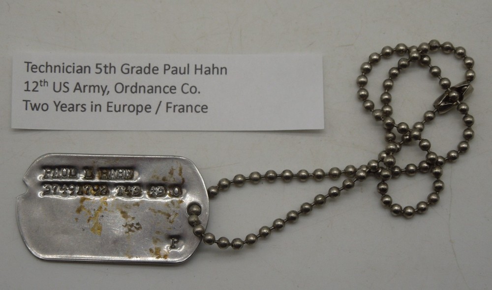 Original WWII US Army France Hahn 12th Army Ordnance Co. Dog Tag DTA2