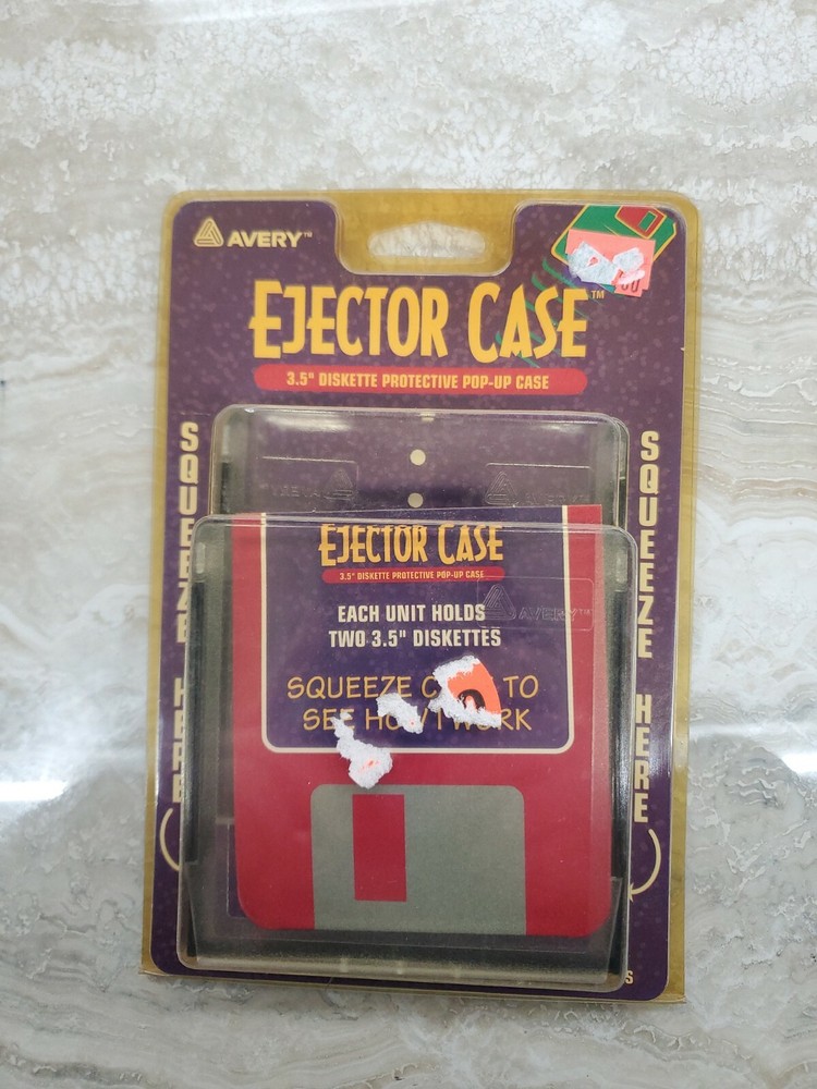 Avery 3.5" Disk Ejector Pop-Up Case Squeeze Open NOS Holds 2 Diskettes 2 Cases