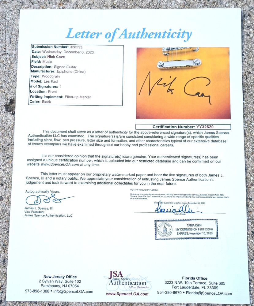 NICK CAVE SIGNED Epiphone Guitar JSA COA THE BAD SEEDS