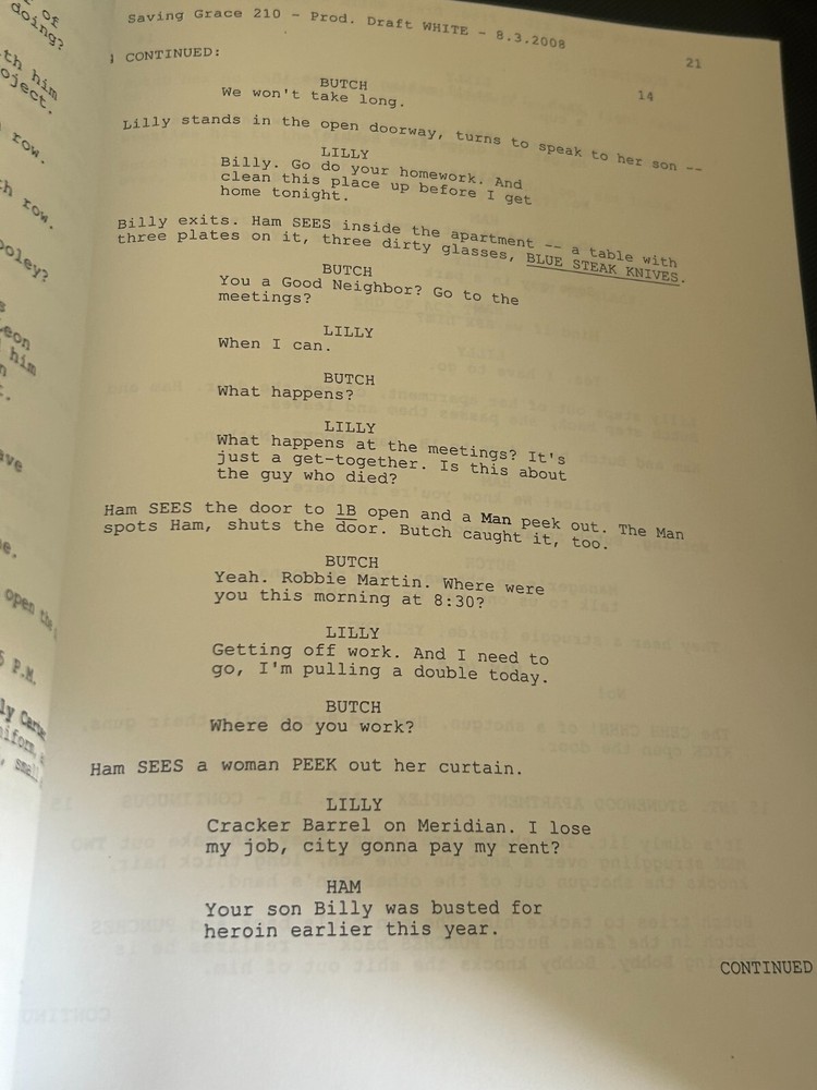ORIGINAL SCRIPT SAVING GRACE TAKE ME SOMEWHERE EARL HOLLY HUNTER LEON RIPPY