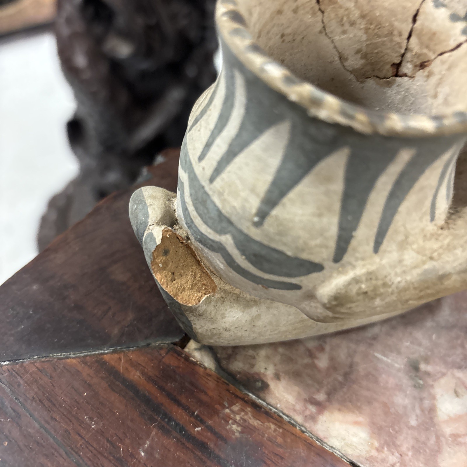 Late 1800s - Very Early 1900s Tesuque Pueblo Pottery Rain God 2 Pieces