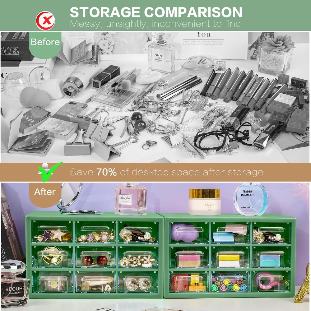Desk Storage Organizer with 9 Drawers, Stackable Desktop Craft Drawer Cabinet...