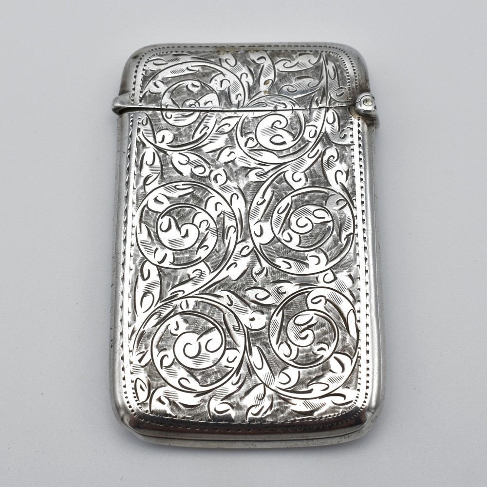 Antique Solid Silver Card Case 1906 Pattern Engraved Edwardian