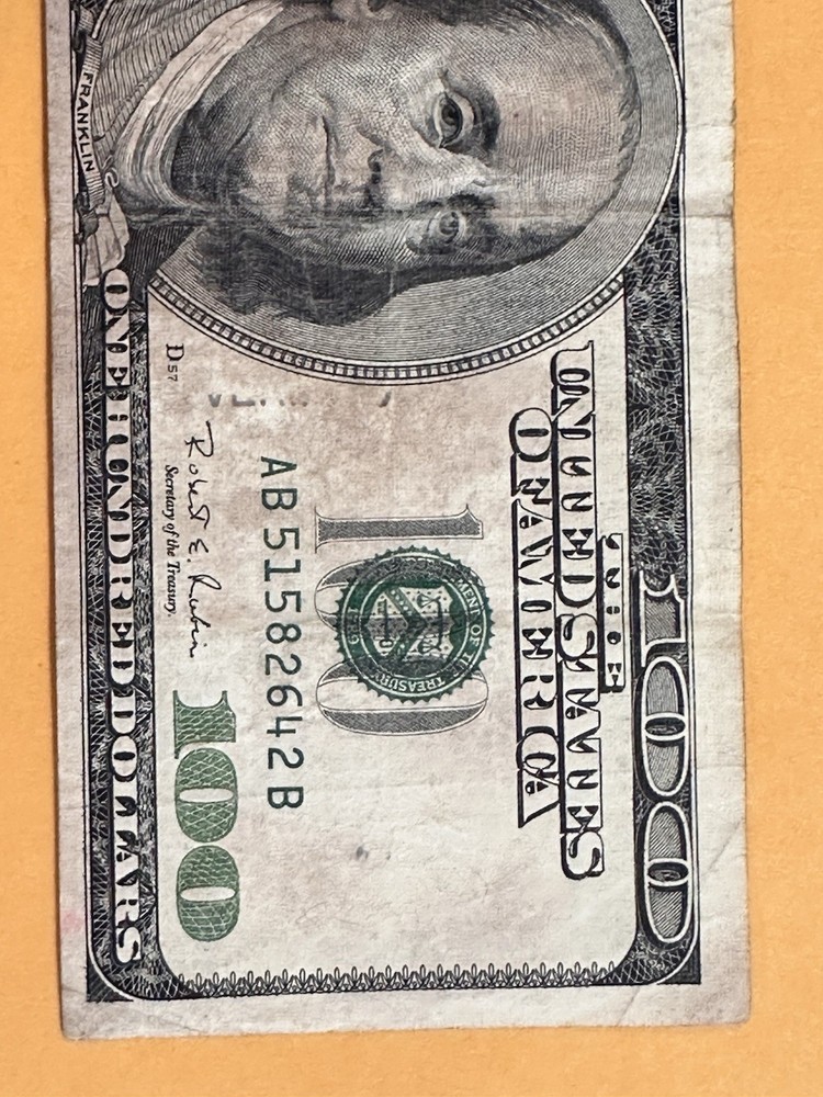1996 $100 Dollar Bill Cut Error And Ink Error