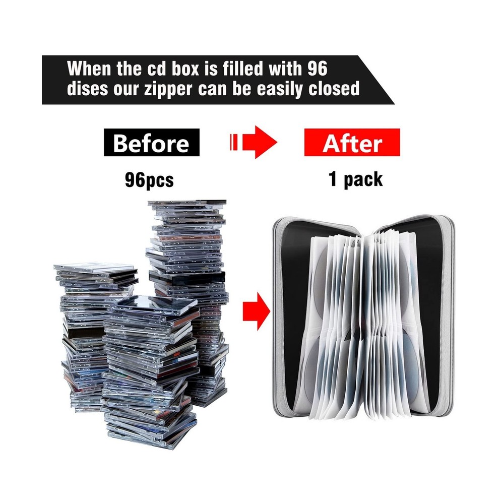 CD Case, DVD Case Holder 96 Capacity Hard Plastic CD DVD Disc Cases Storage B...